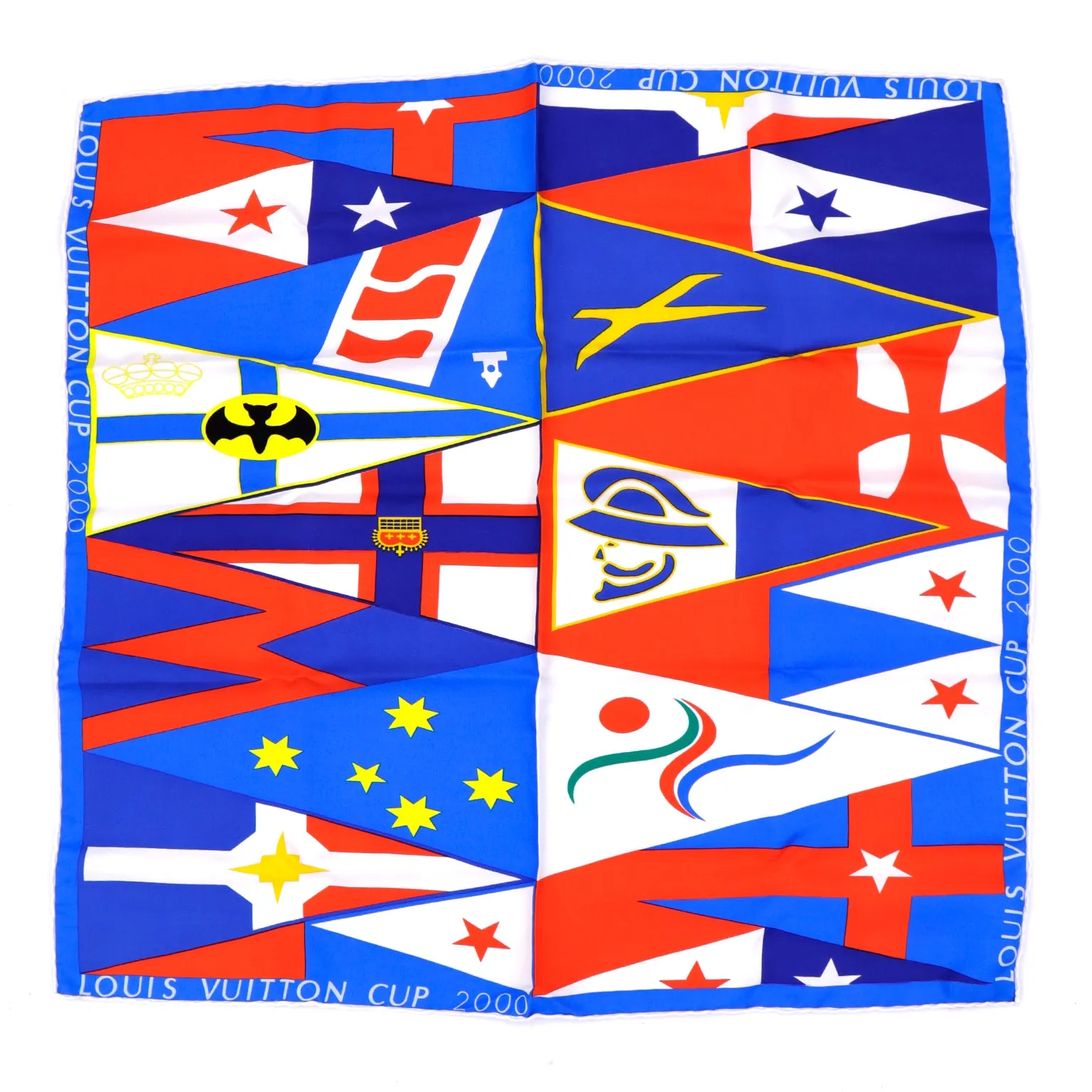 2000 Louis Vuitton Cup Silk Sailing Flag Scarf Red Blue Yellow Print
