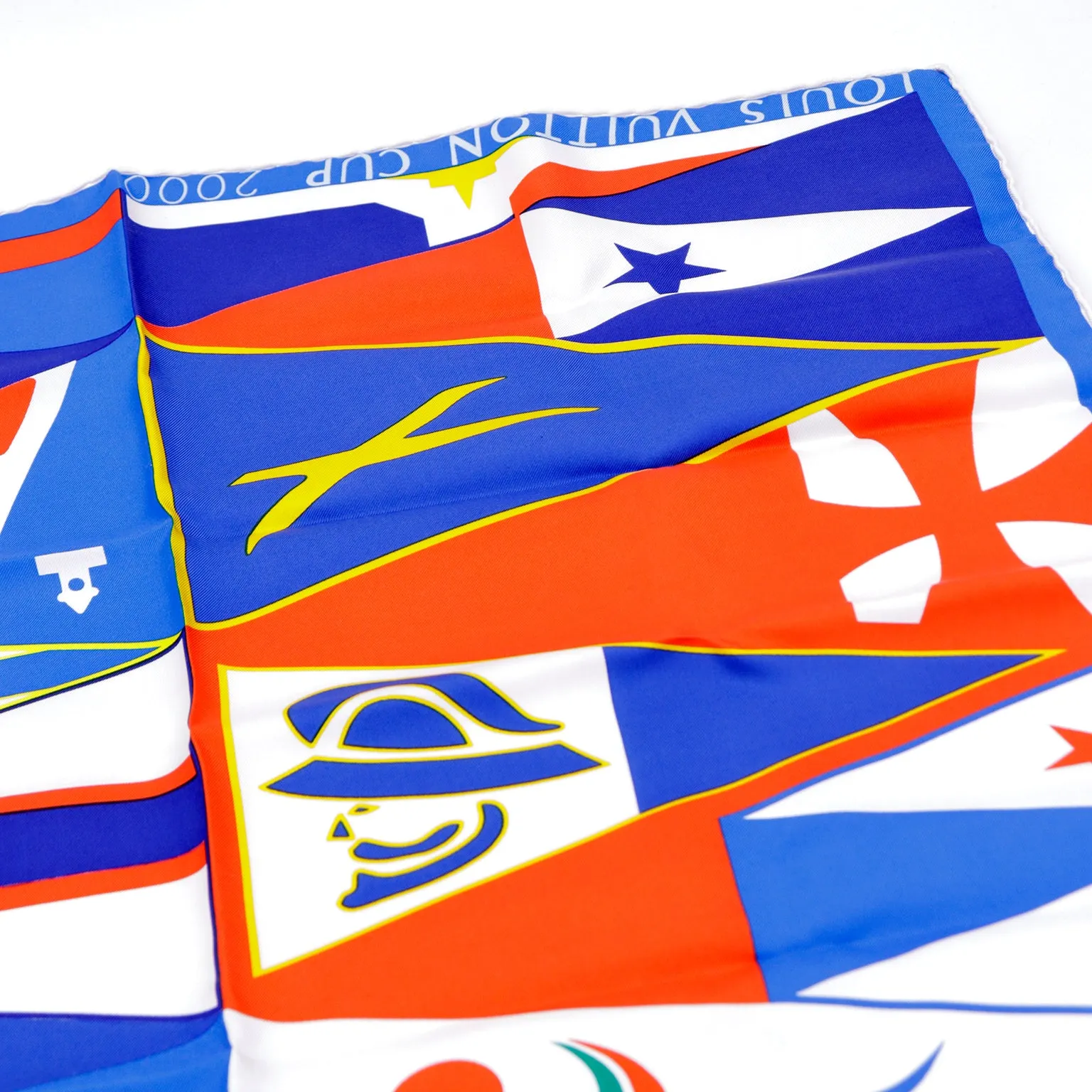 2000 Louis Vuitton Cup Silk Sailing Flag Scarf Red Blue Yellow Print