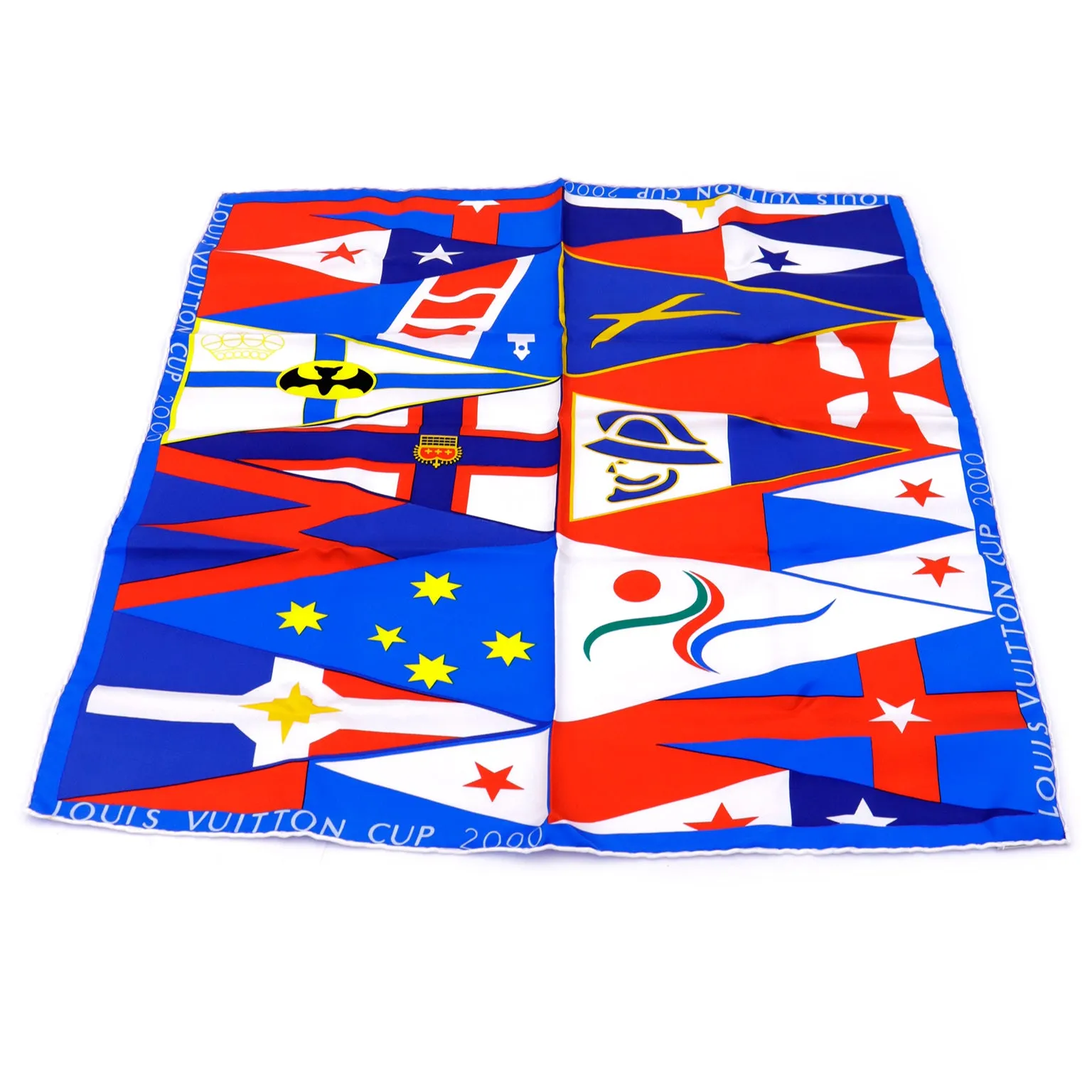 2000 Louis Vuitton Cup Silk Sailing Flag Scarf Red Blue Yellow Print