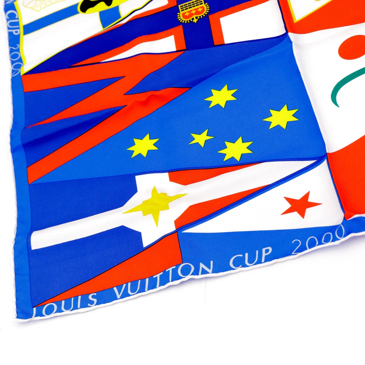 2000 Louis Vuitton Cup Silk Sailing Flag Scarf Red Blue Yellow Print