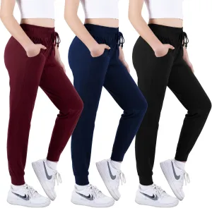 3 Pack: Women's Ultra-Soft Lounge Joggers Sweatpants Athletic Yoga Pants with Pockets
