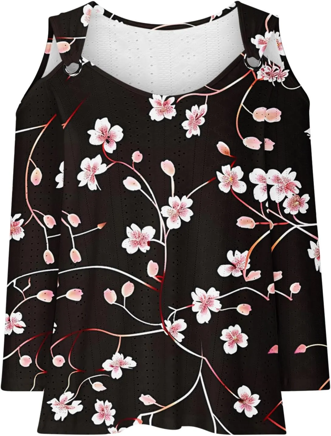 3/4 Length Sleeve Cold Shoulder Womens Plus Size Eyelet Tops Summer Casual Blouse Trendy Dressy Boho Floral Shirts