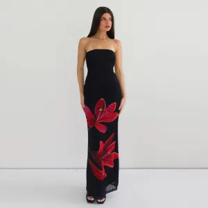 Amozae-Christmas Outfits New Year's Eve Dress Night Out Club Dresses cute winter outfits Kahli Strapless Floral Maxi Dress