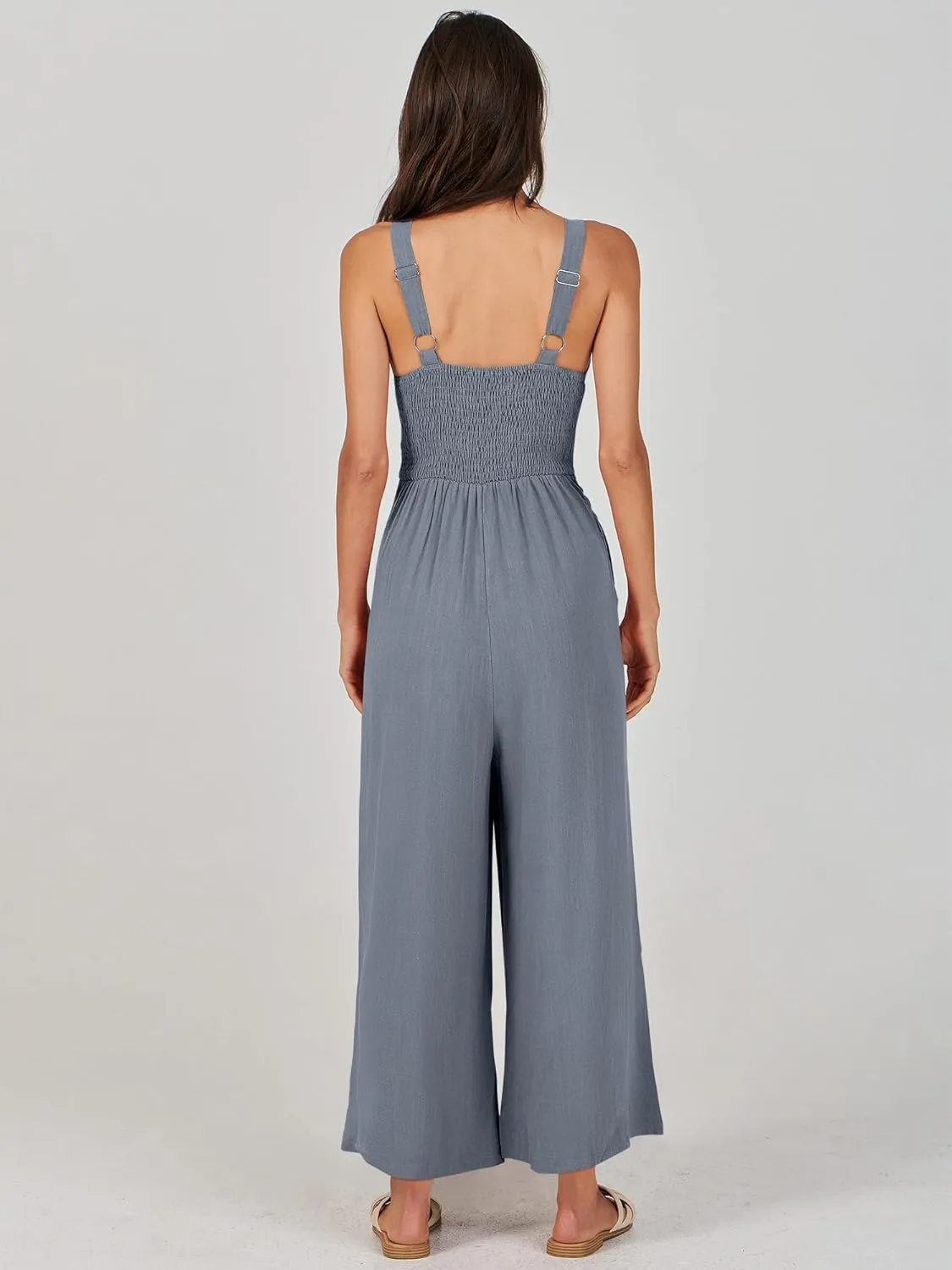 ANRABESS Women's Jumpsuits Summer Wide Leg Sleeveless V Neck Casual Dressy Linen Pants Rompers 2025 Vacation Beach Outfits