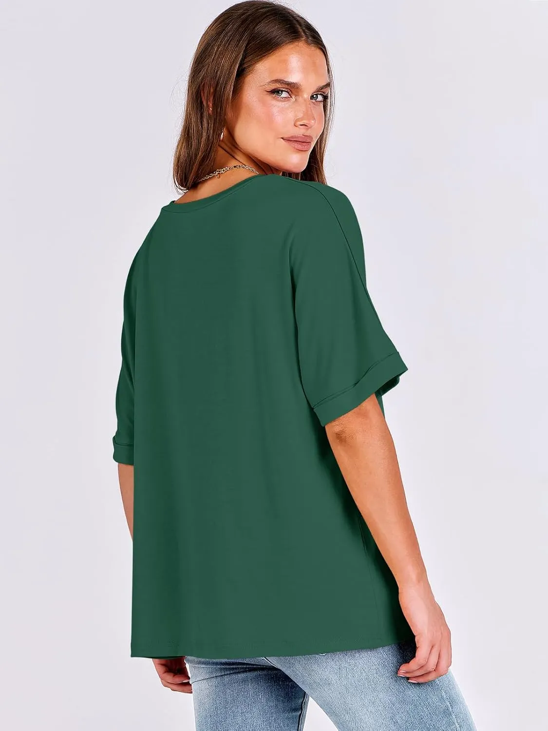 ANRABESS Women's Oversized T Shirts Short Sleeve V Neck Summer Tops Casual Loose Basic Plain Tee Shirts 2025 Clothes Outfits