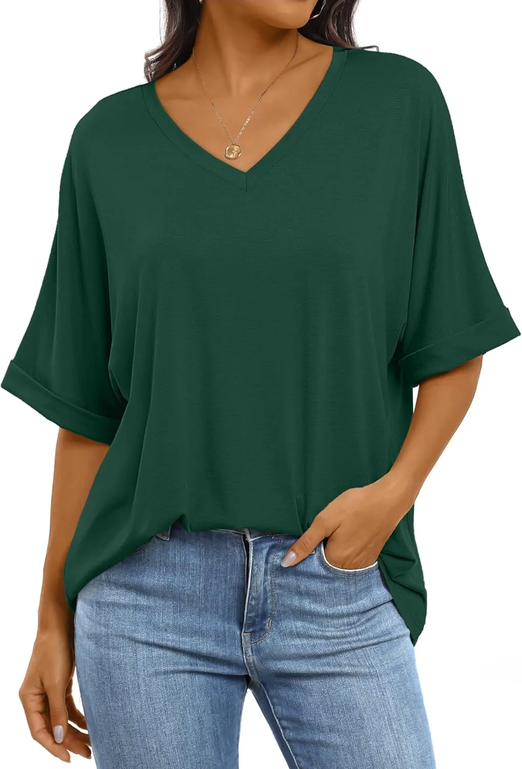 ANRABESS Women's Oversized T Shirts Short Sleeve V Neck Summer Tops Casual Loose Basic Plain Tee Shirts 2025 Clothes Outfits
