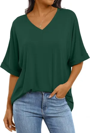 ANRABESS Women's Oversized T Shirts Short Sleeve V Neck Summer Tops Casual Loose Basic Plain Tee Shirts 2025 Clothes Outfits