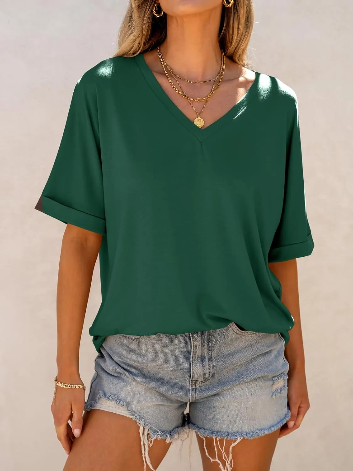 ANRABESS Women's Oversized T Shirts Short Sleeve V Neck Summer Tops Casual Loose Basic Plain Tee Shirts 2025 Clothes Outfits