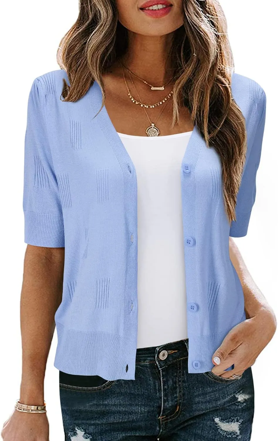 Arach&Cloz Womens Cardigans Summer 2025 Cropped Lightweight Short Sleeve Bolero Shrugs Sweater Cozy Clouds