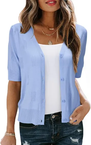 Arach&Cloz Womens Cardigans Summer 2025 Cropped Lightweight Short Sleeve Bolero Shrugs Sweater Cozy Clouds