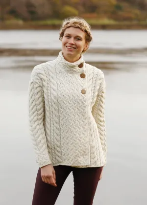 Aran 3 Buttons Trellis Cardigan | Natural