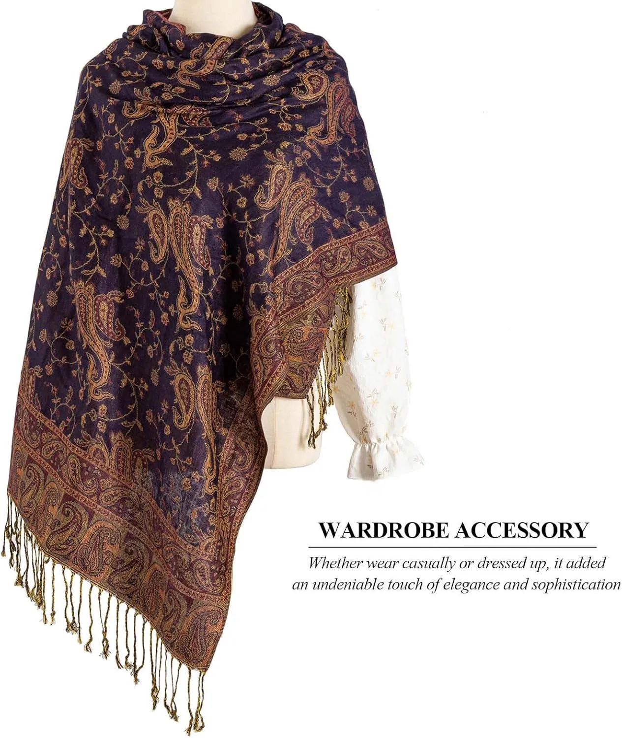 AUSEKALY Pashmina Feel Shawls Wraps for Women Rave Scarf Soft Silky Reversible Men Scarves