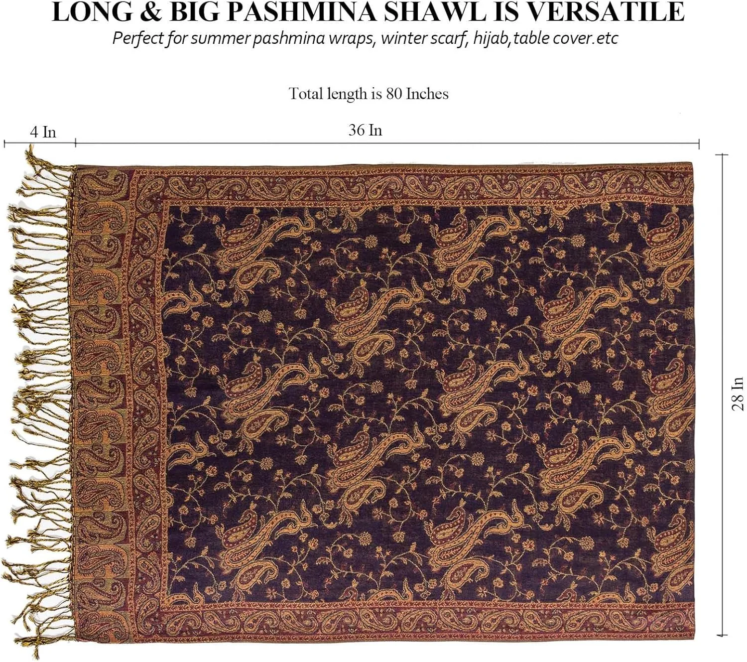 AUSEKALY Pashmina Feel Shawls Wraps for Women Rave Scarf Soft Silky Reversible Men Scarves
