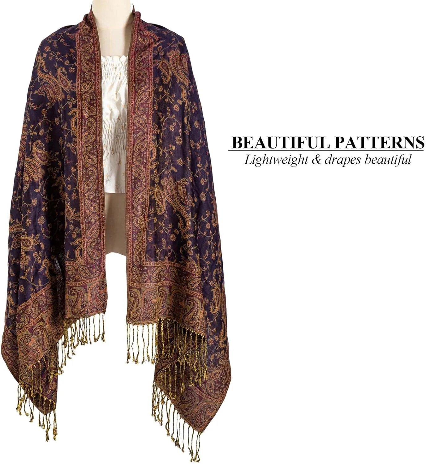 AUSEKALY Pashmina Feel Shawls Wraps for Women Rave Scarf Soft Silky Reversible Men Scarves
