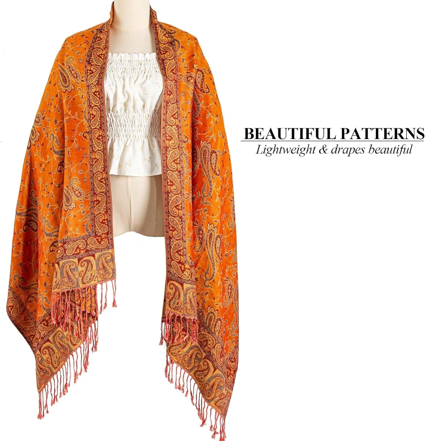 AUSEKALY Pashmina Feel Shawls Wraps for Women Rave Scarf Soft Silky Reversible Men Scarves