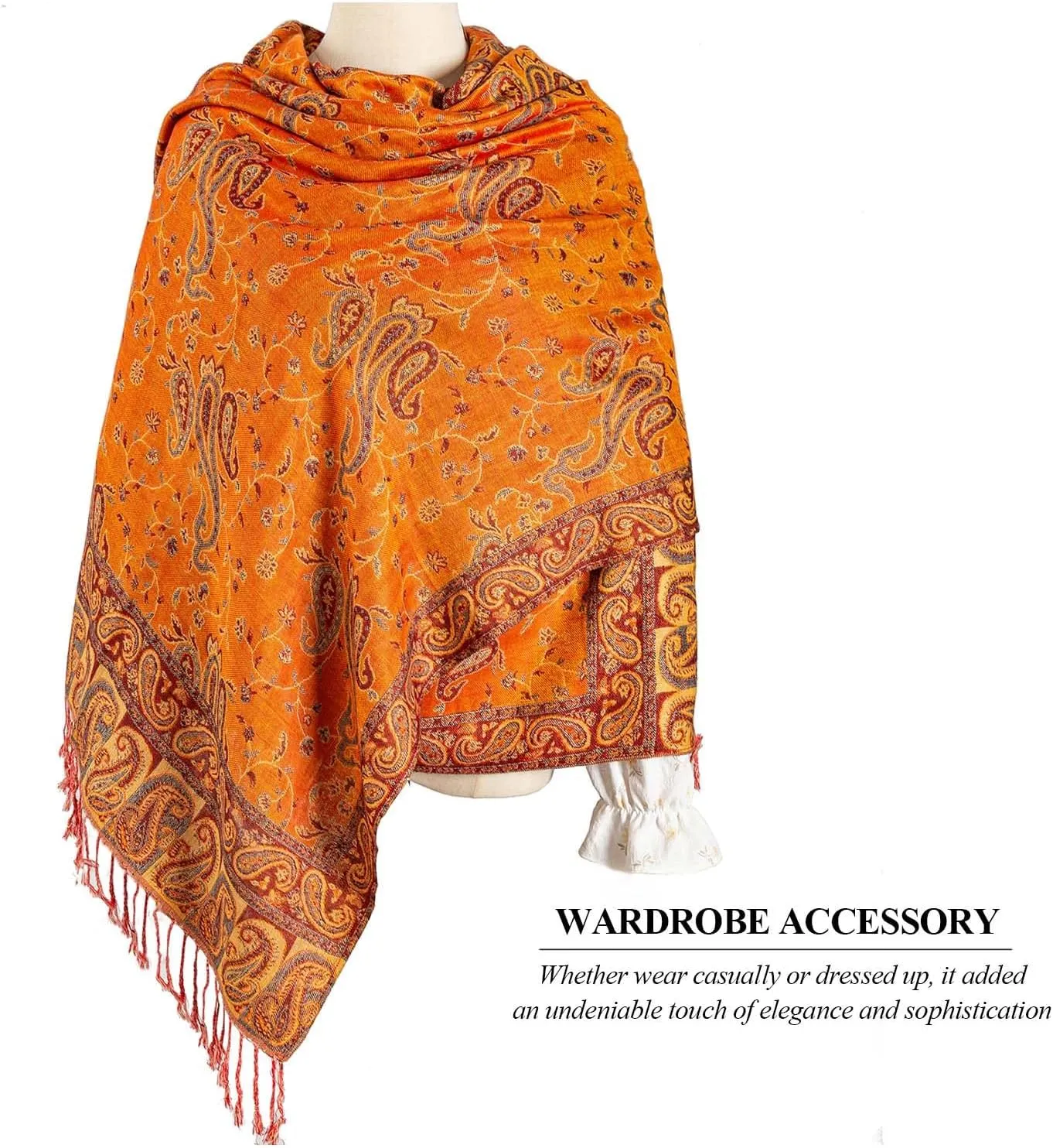 AUSEKALY Pashmina Feel Shawls Wraps for Women Rave Scarf Soft Silky Reversible Men Scarves