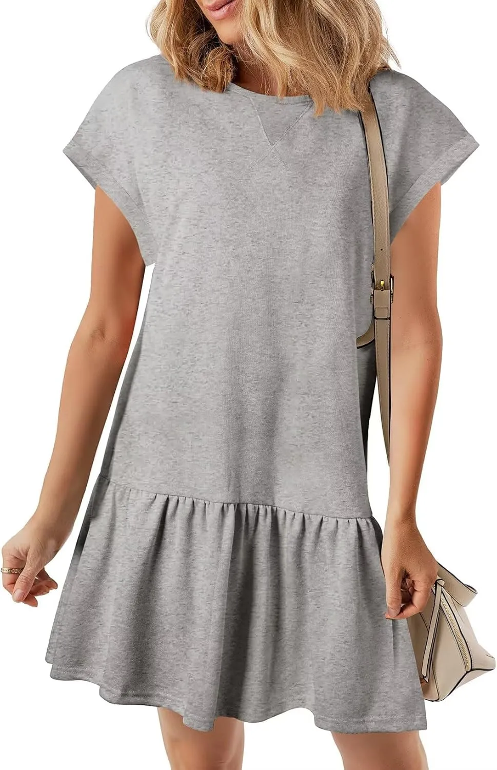 BLENCOT Womens Summer Dresses Casual Cap Sleeve Spring Ruffle Mini Sporty Sweatshirt Trendy Tshirt Dress