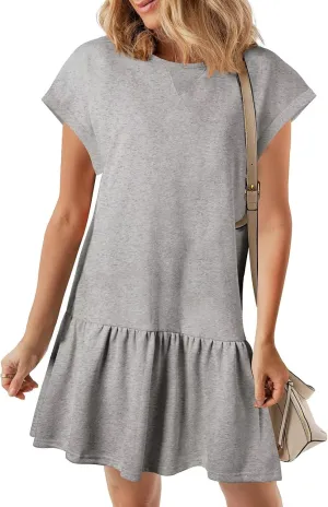 BLENCOT Womens Summer Dresses Casual Cap Sleeve Spring Ruffle Mini Sporty Sweatshirt Trendy Tshirt Dress