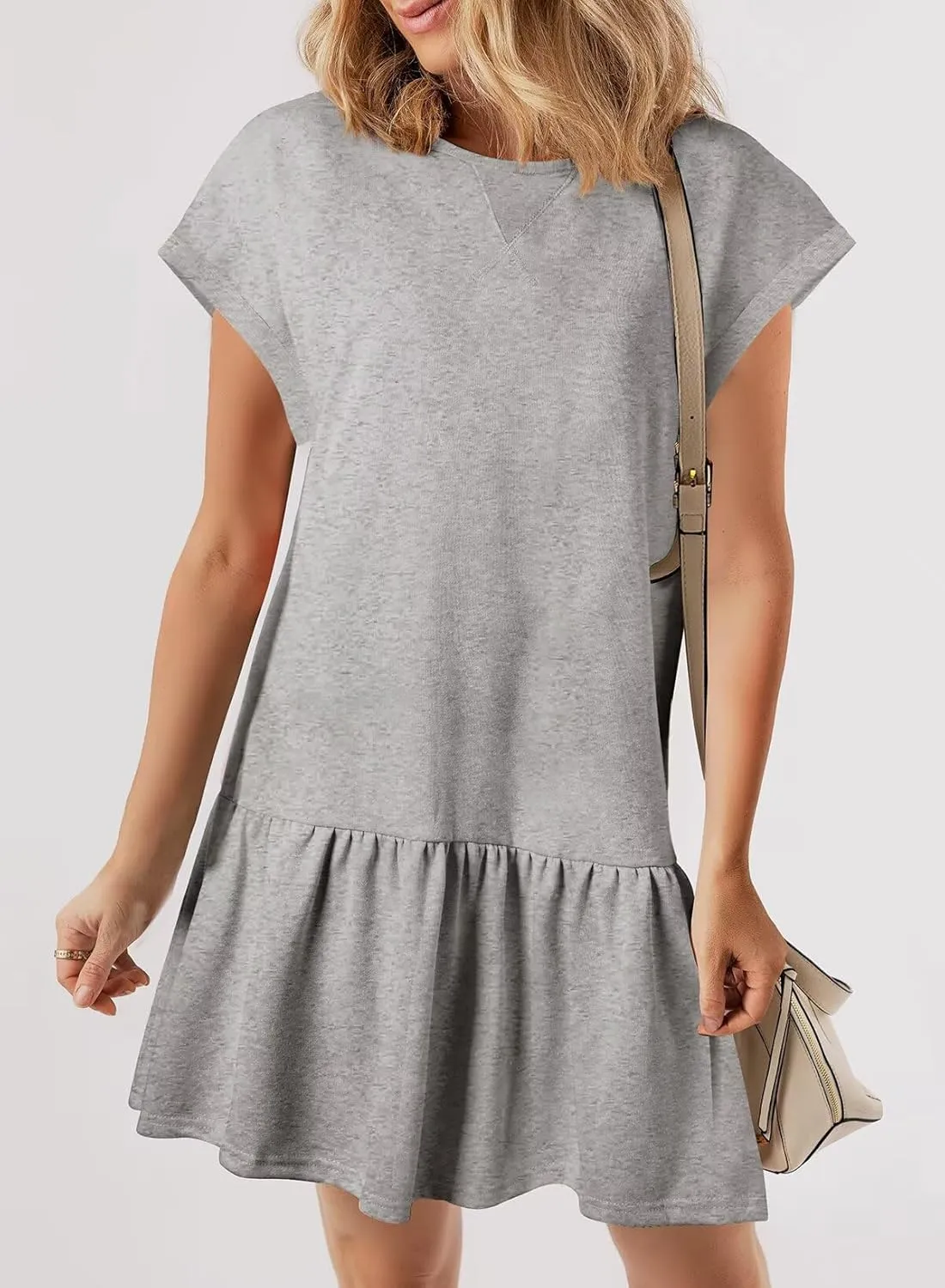 BLENCOT Womens Summer Dresses Casual Cap Sleeve Spring Ruffle Mini Sporty Sweatshirt Trendy Tshirt Dress