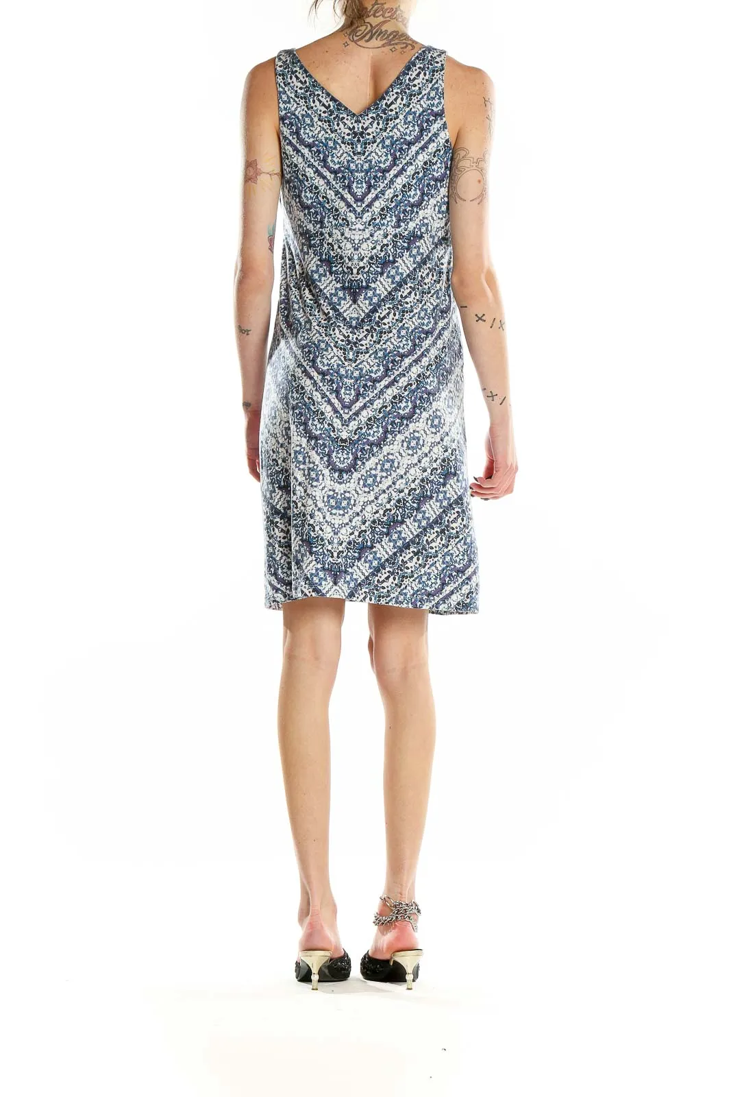Blue Floral Sleeveless Summer Dress