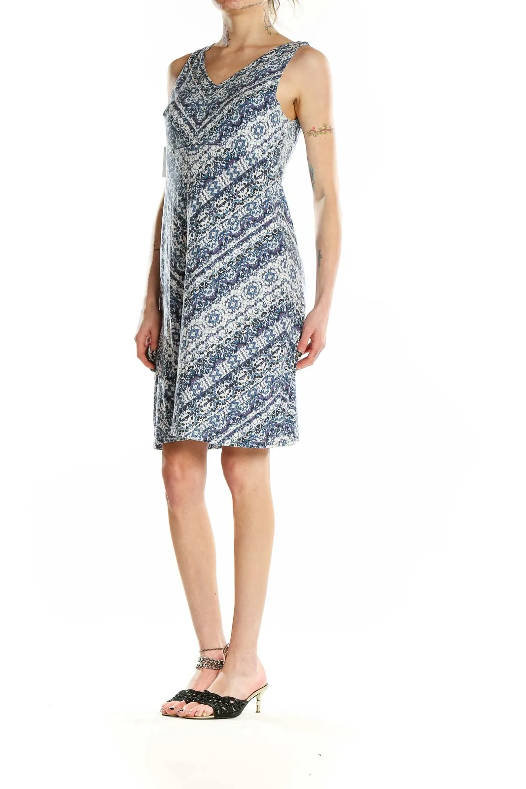 Blue Floral Sleeveless Summer Dress