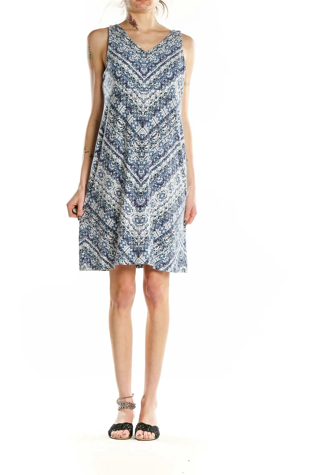 Blue Floral Sleeveless Summer Dress