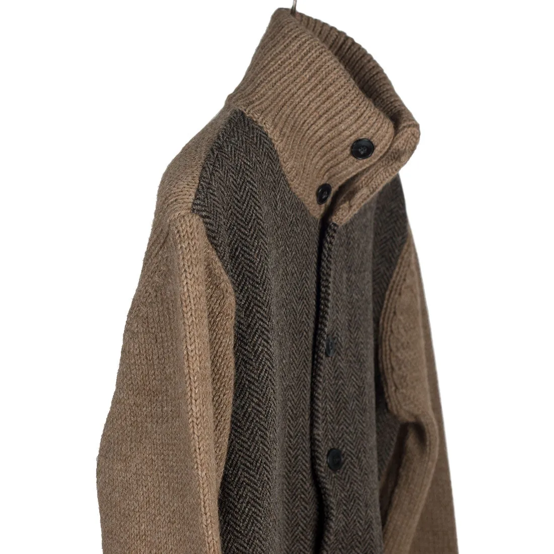 Brown herringbone A1-style wool & alpaca cardigan