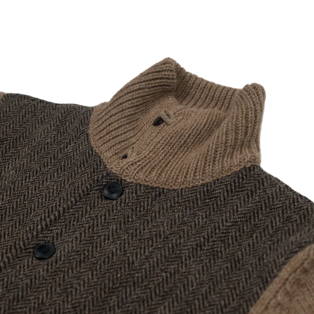Brown herringbone A1-style wool & alpaca cardigan