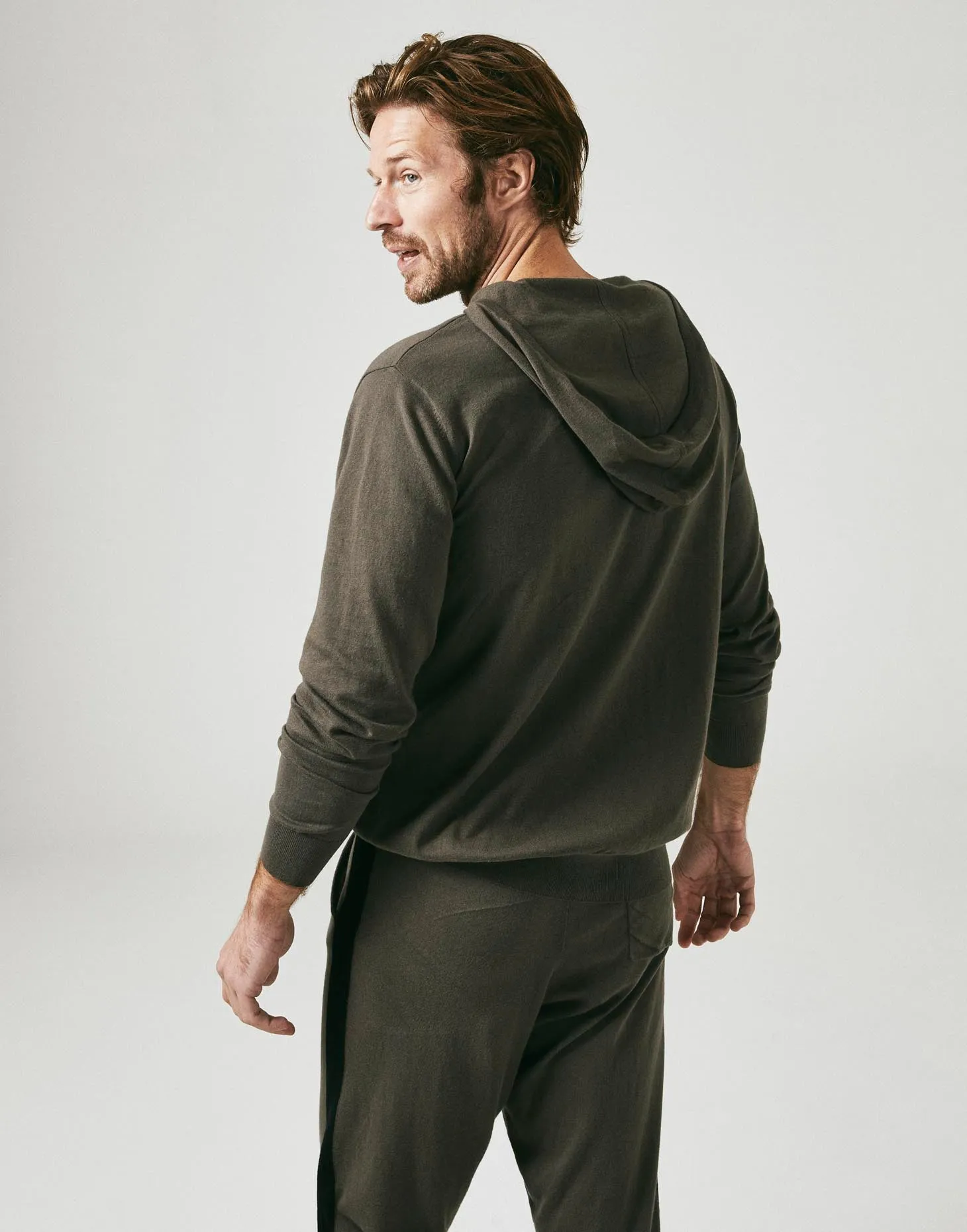 Cashmere & Cotton Knitted Hoody - Olive