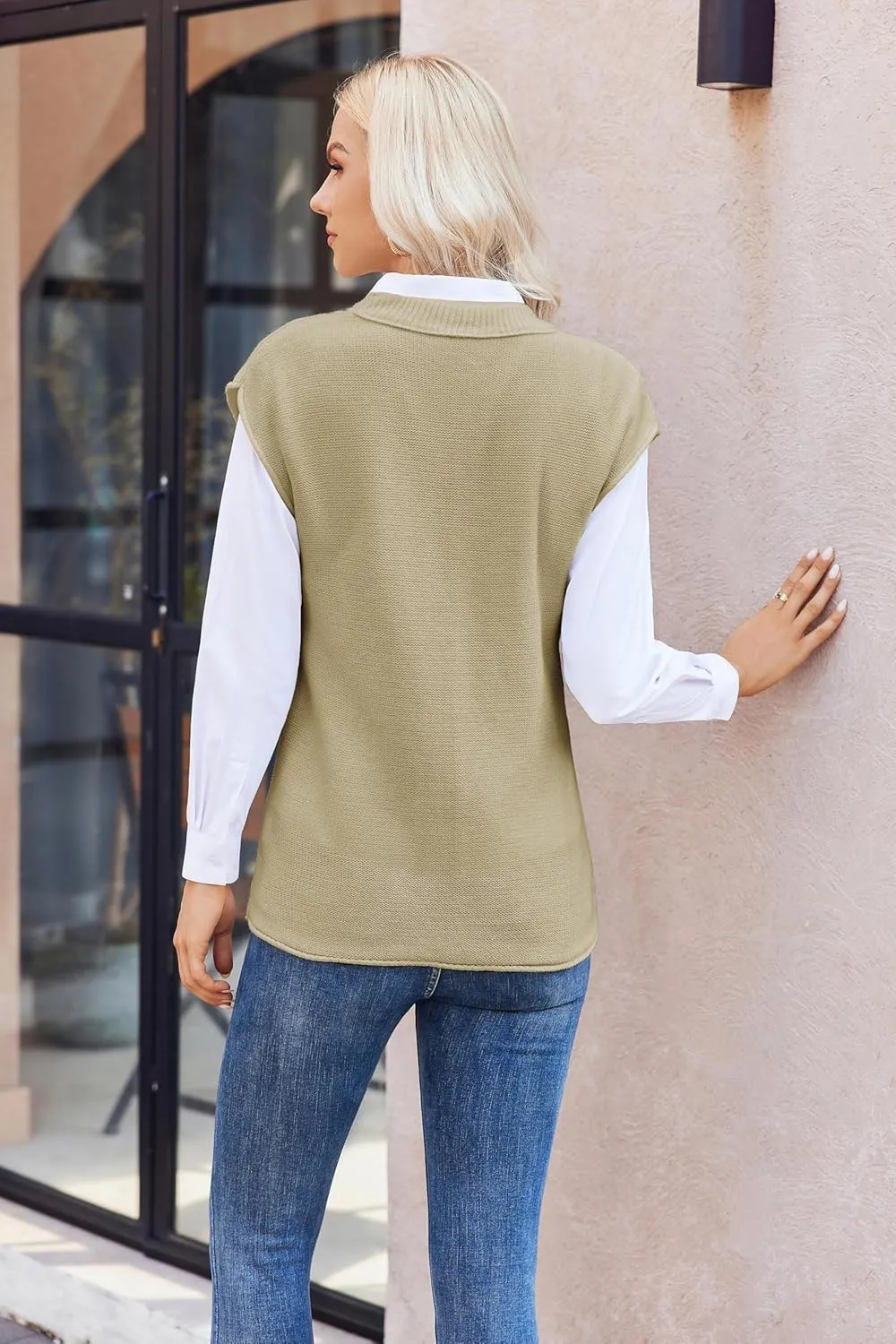 Casual Cap Sleeve Sweater for Women Crew Neck Loose Fit Cotton Pullover Tops Knit Light Sweater Tops