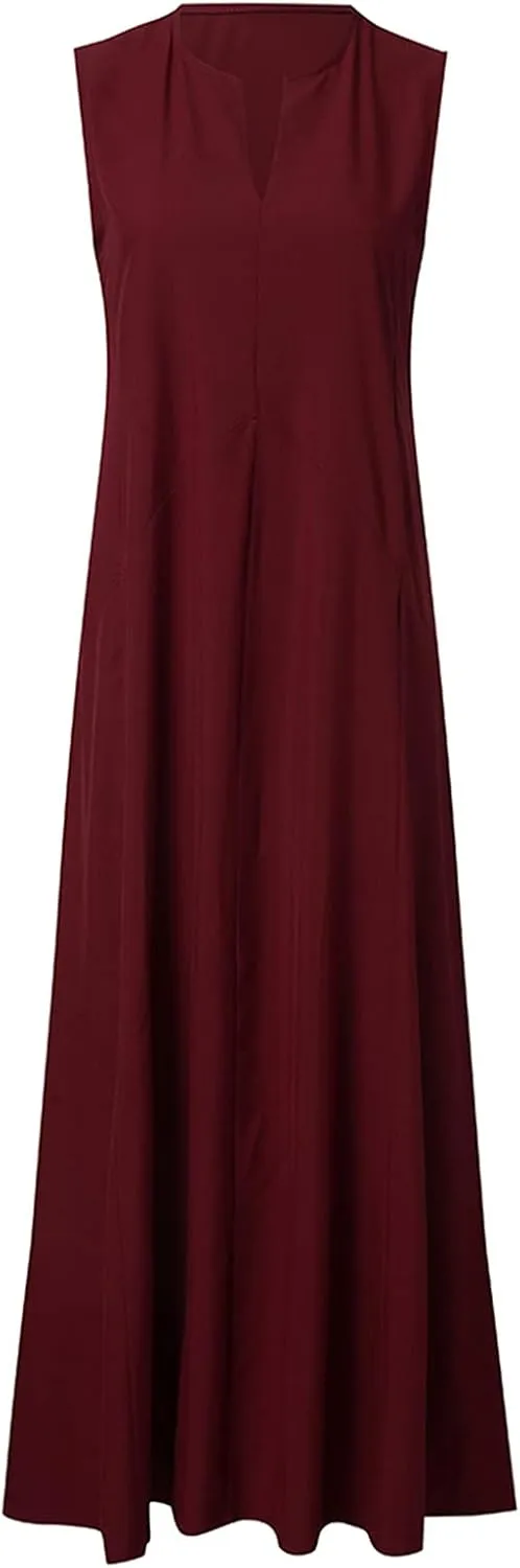 Casual Summer Dresses for Women Casual Sleeveless Crewneck Sundress Aline Flowy Tiered Maxi Long Vacation Dress
