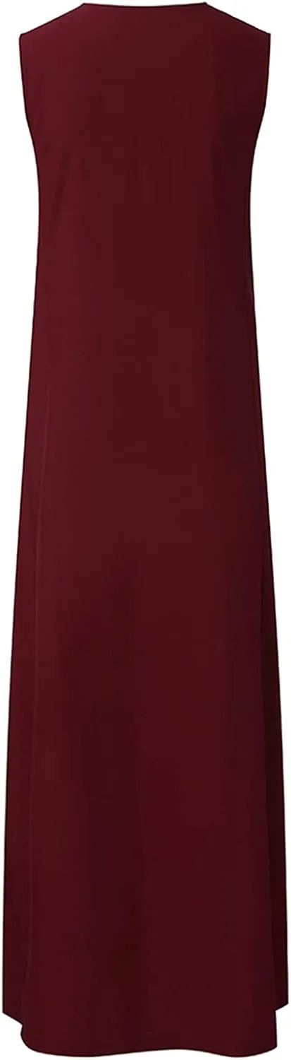 Casual Summer Dresses for Women Casual Sleeveless Crewneck Sundress Aline Flowy Tiered Maxi Long Vacation Dress
