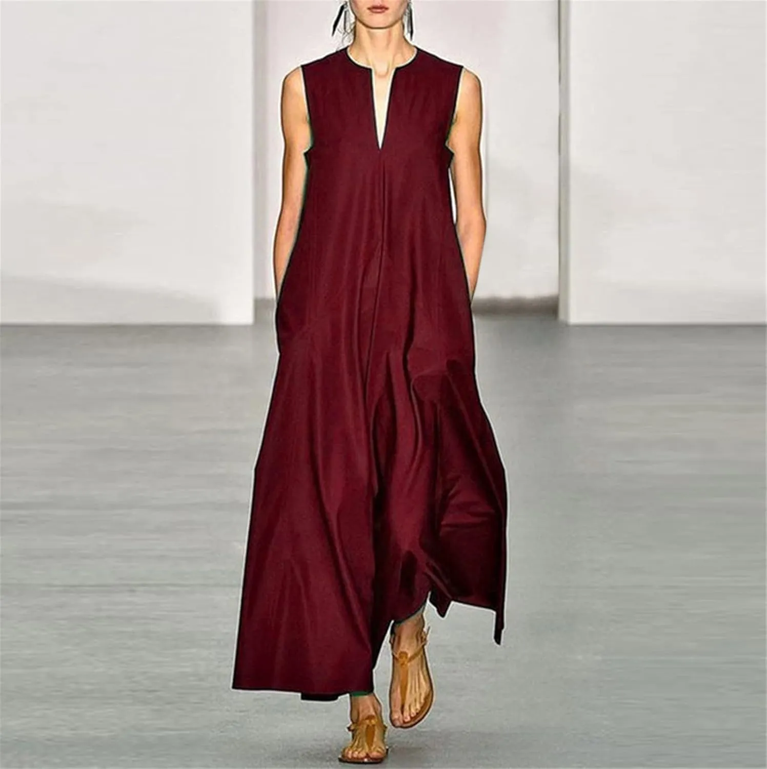 Casual Summer Dresses for Women Casual Sleeveless Crewneck Sundress Aline Flowy Tiered Maxi Long Vacation Dress