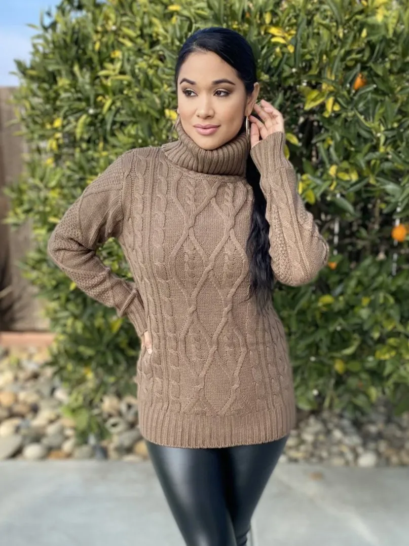 Chelsea Chunky Turtleneck Sweater (mocha)