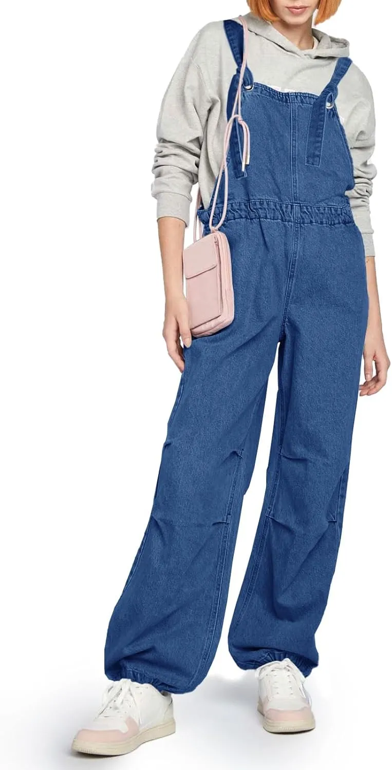 Cicy Bell Womens Baggy Denim Overalls Loose Fit Lantern Jogger Leg Jean Jumpsuit with Pockets