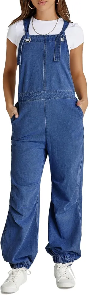 Cicy Bell Womens Baggy Denim Overalls Loose Fit Lantern Jogger Leg Jean Jumpsuit with Pockets