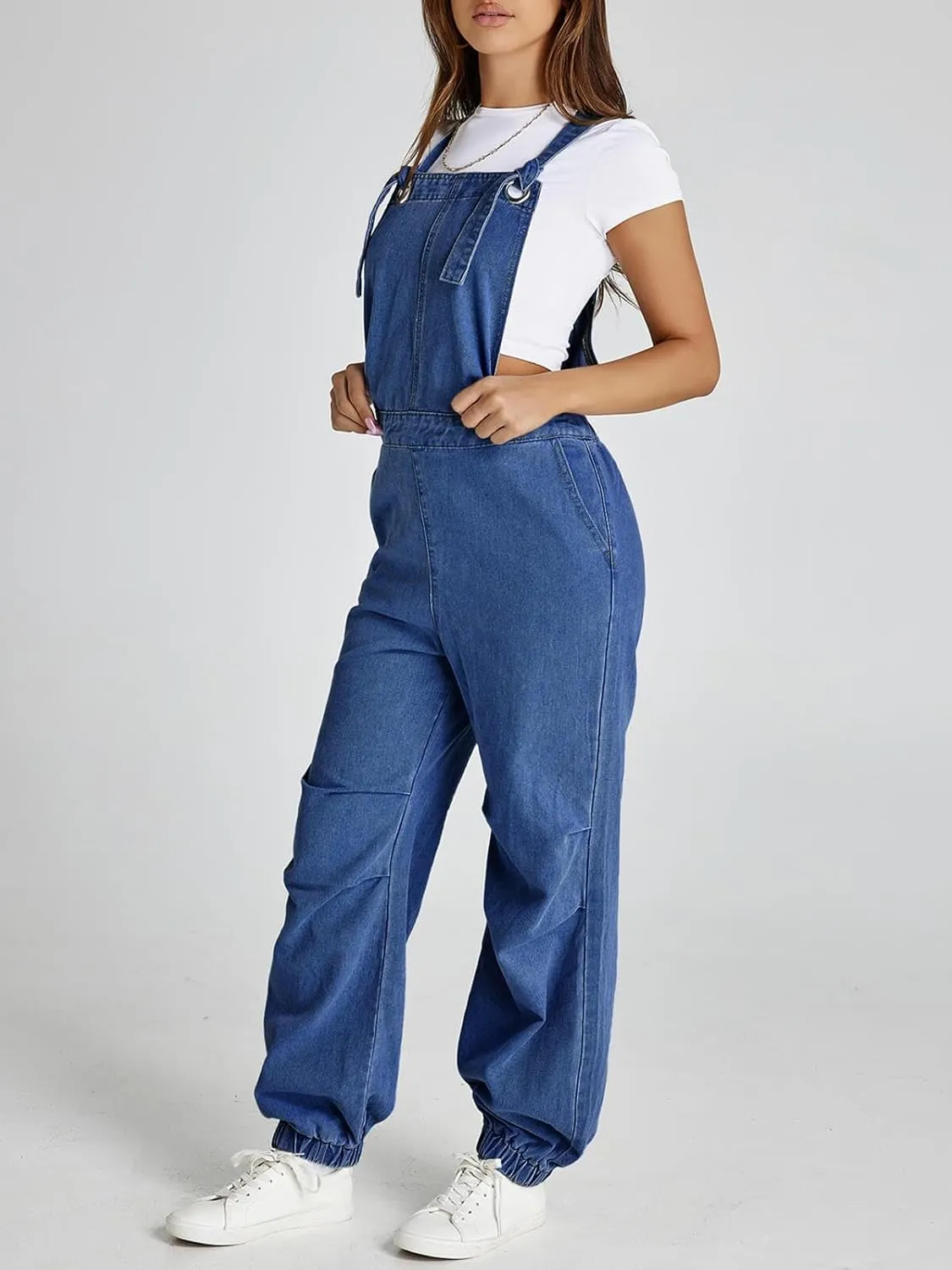 Cicy Bell Womens Baggy Denim Overalls Loose Fit Lantern Jogger Leg Jean Jumpsuit with Pockets