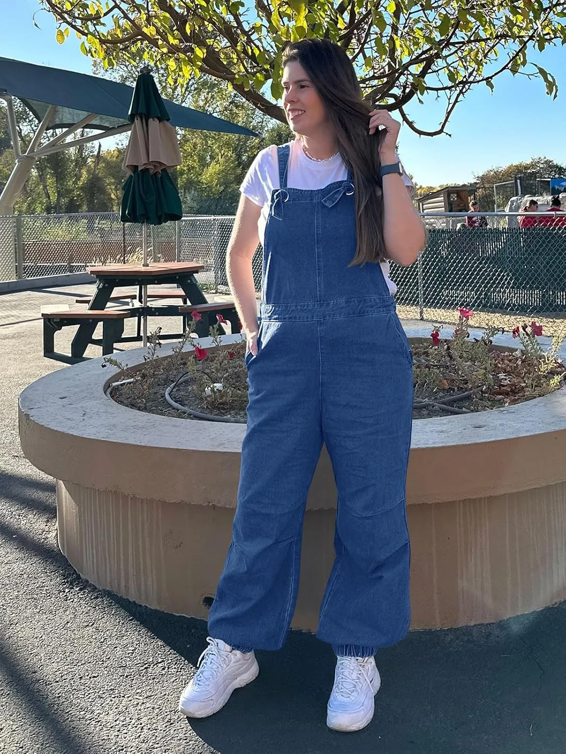 Cicy Bell Womens Baggy Denim Overalls Loose Fit Lantern Jogger Leg Jean Jumpsuit with Pockets
