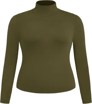 CIDER Women's Plus Size Mock Turtleneck Tops Long Sleeve Slim Fit Curve Fall Essentials T Shirts