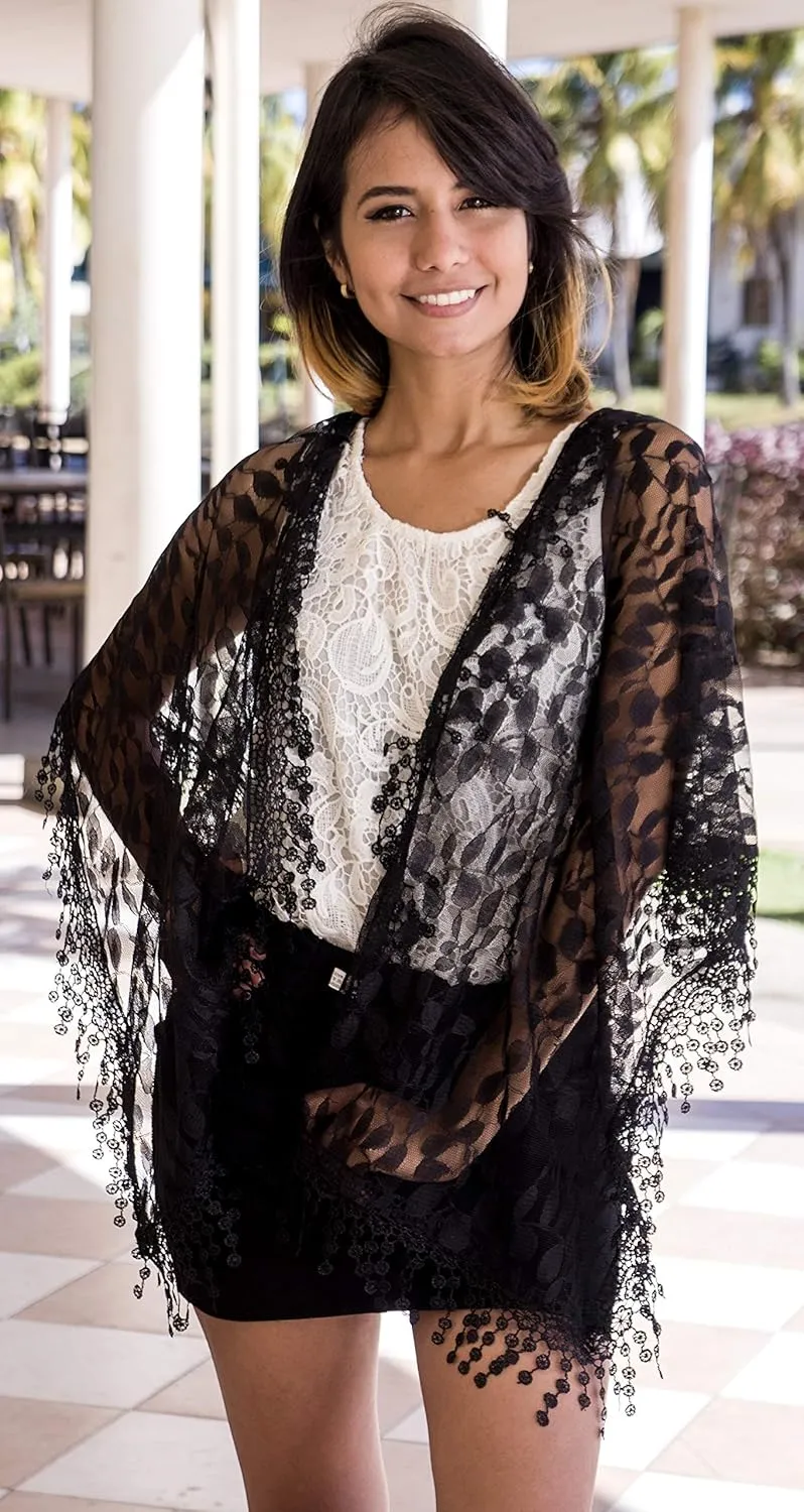 Cindy and Wendy Lightweight Soft Leaf Lace Fringes Scarf shawl for Women