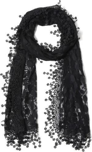 Cindy and Wendy Lightweight Soft Leaf Lace Fringes Scarf shawl for Women