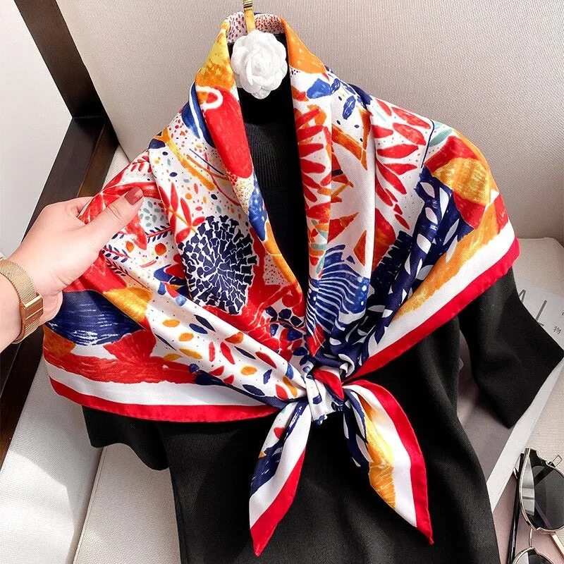 Colorful Deluxe Tropical Print Silk Neck Scarfs