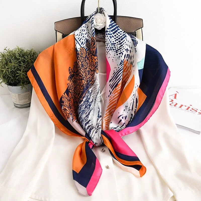Colorful Deluxe Tropical Print Silk Neck Scarfs