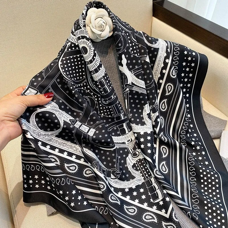 Colorful Deluxe Tropical Print Silk Neck Scarfs