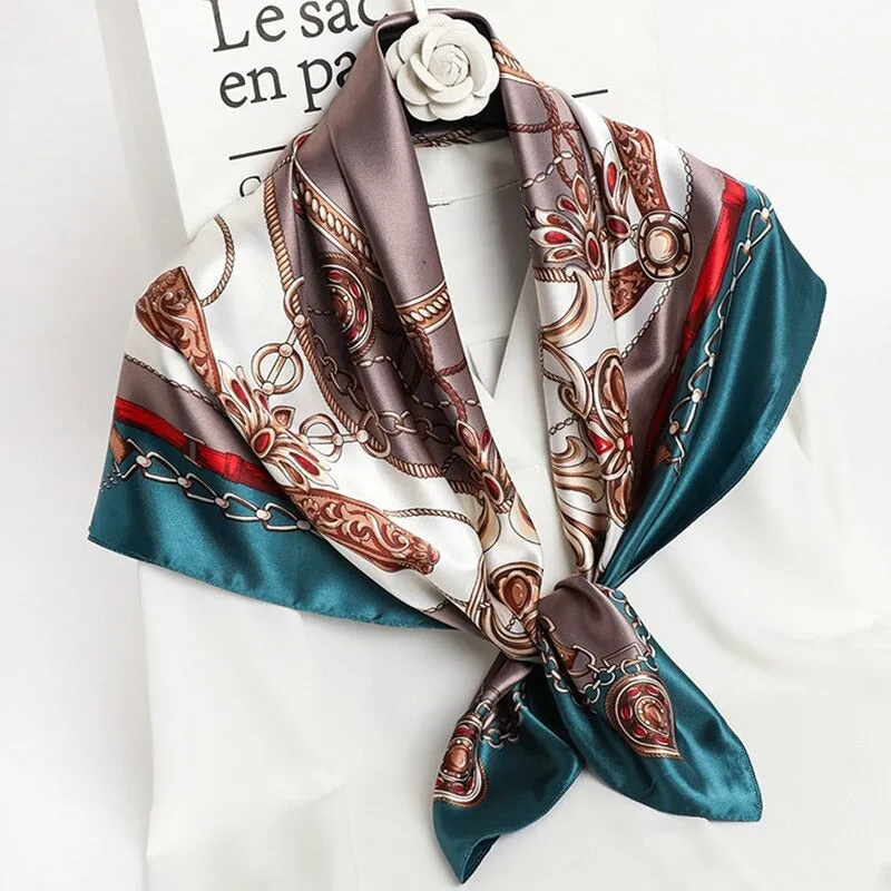 Colorful Deluxe Tropical Print Silk Neck Scarfs