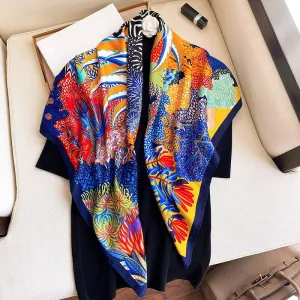 Colorful Deluxe Tropical Print Silk Neck Scarfs