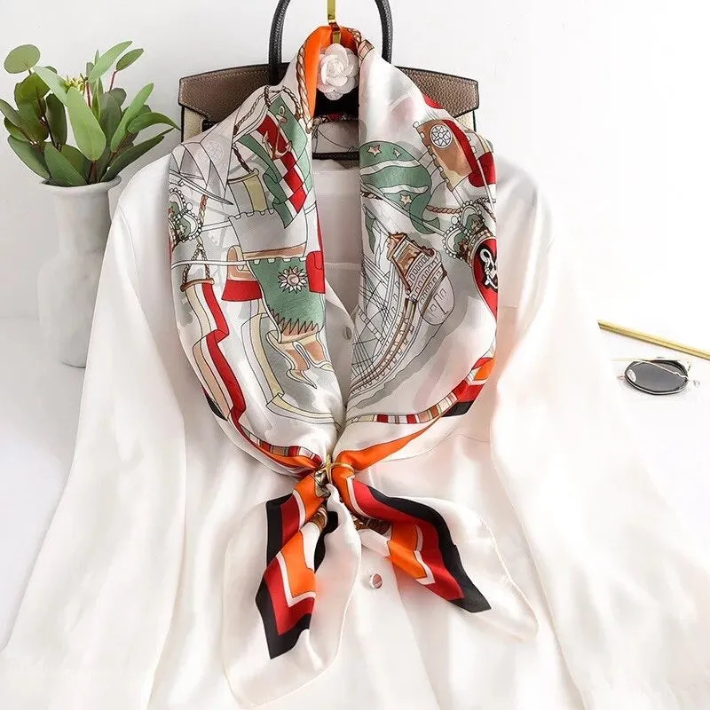 Colorful Deluxe Tropical Print Silk Neck Scarfs