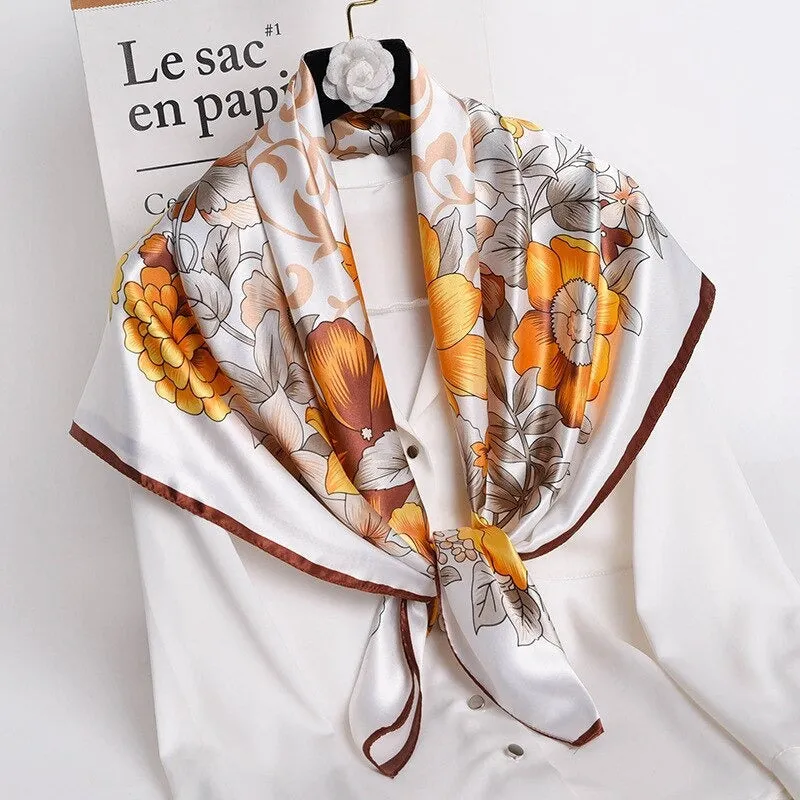 Colorful Deluxe Tropical Print Silk Neck Scarfs