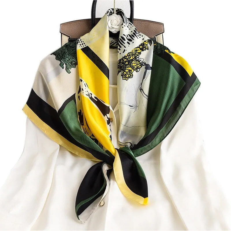 Colorful Deluxe Tropical Print Silk Neck Scarfs
