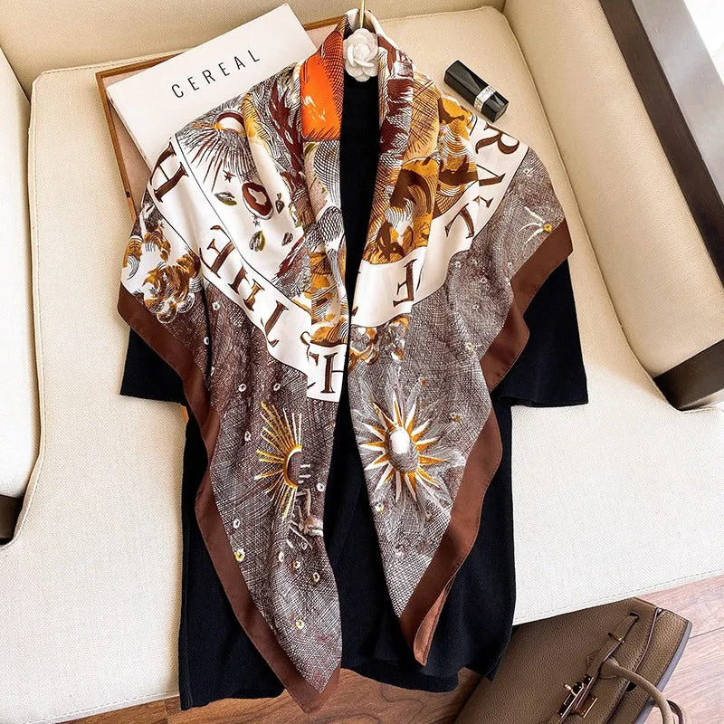 Colorful Deluxe Tropical Print Silk Neck Scarfs